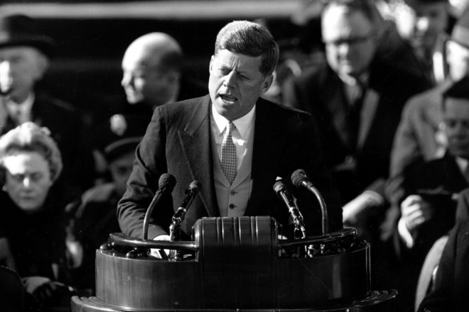 John Fitzgerald Kennedy nel giorno dell'inaugurazione il 20 gennaio 1961